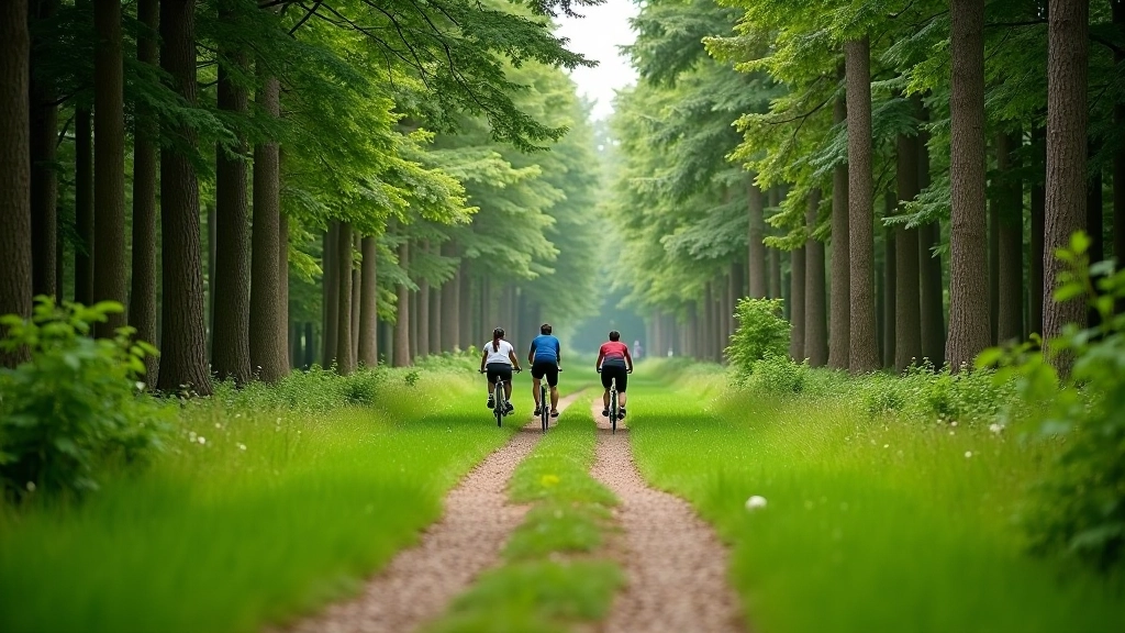 Rattaga sõitjad Otepää piirkonnas rohelist rattateed pidi, looduslik maastik ümberringi